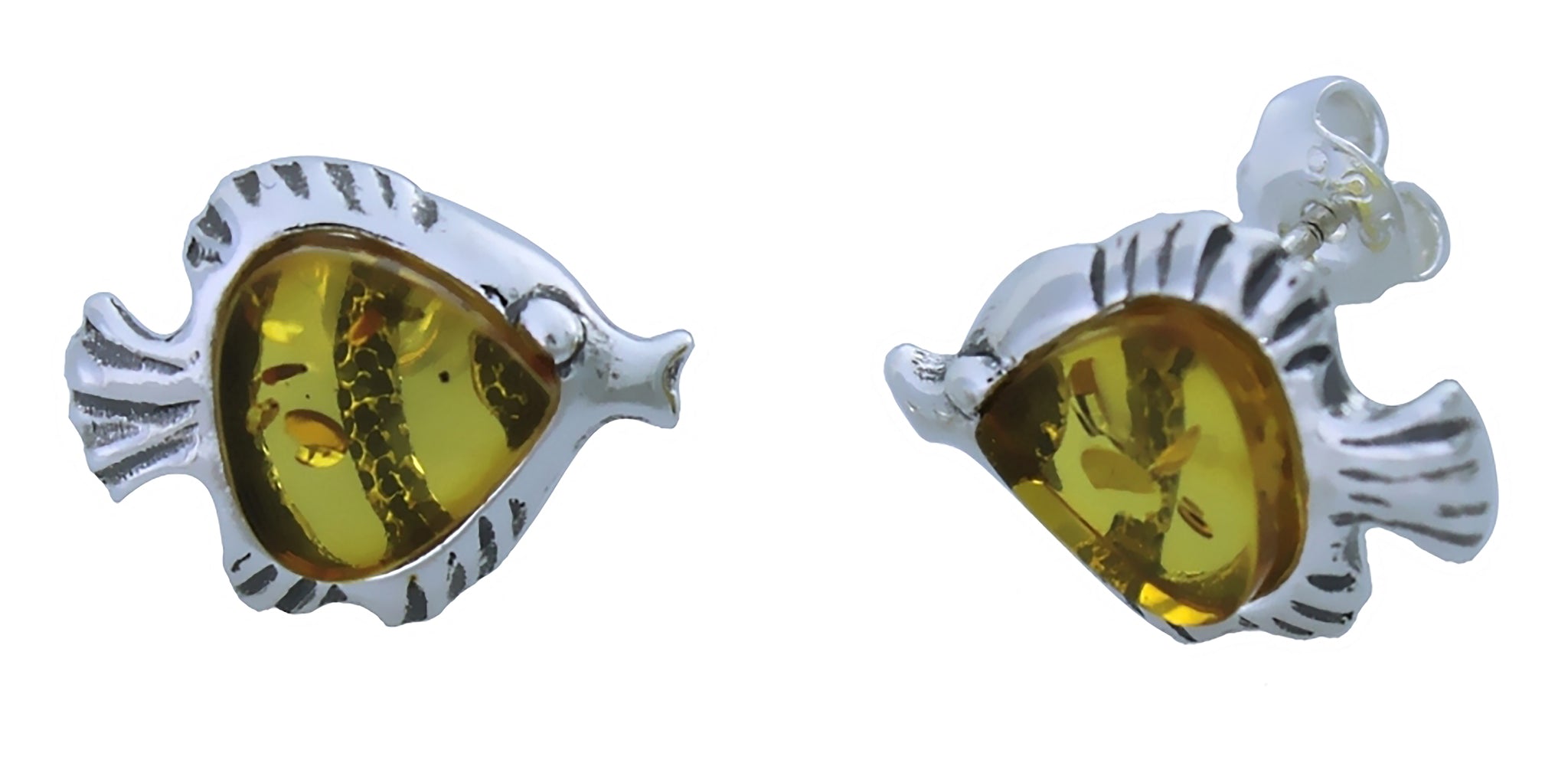 Genuine Baltic Amber - Fish Pendent - 925 Sterling Silver