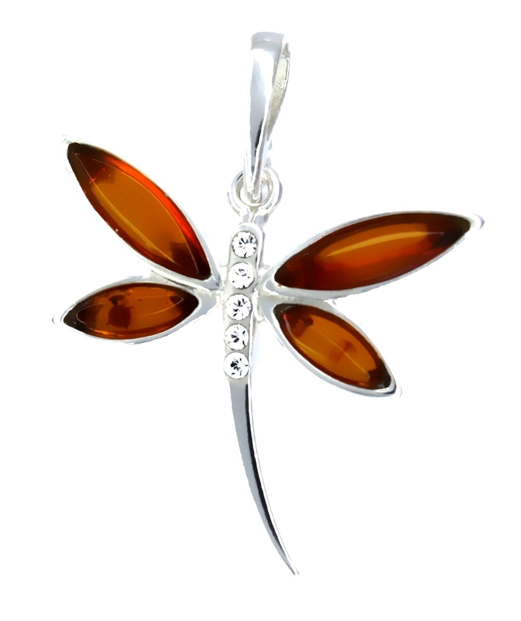 Genuine Baltic Amber Dragonfly Pendent - 925 Sterling Silver