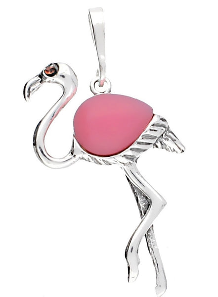 Genuine Baltic Amber - Flamingo Pendent - 925 Sterling Silver