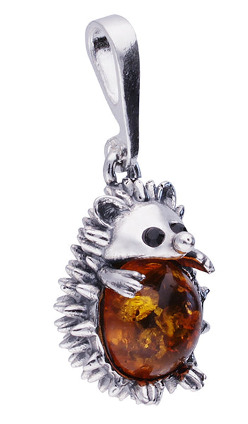 Genuine Baltic Amber - Hedgehog Pendent - 925 Sterling Silver