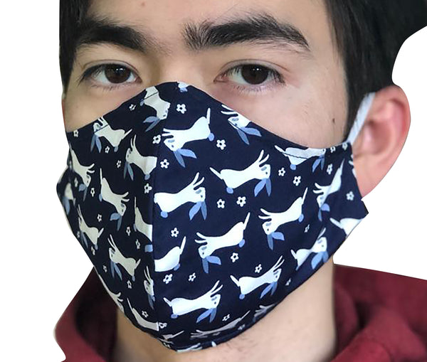 Homemade Cotton Face Mask - 1x Navy Bunny Mask + 1x Free Random Design mask