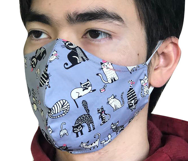 Homemade Cotton Face Mask - 1x Grey Cat Mask + 1x Free Random Design mask