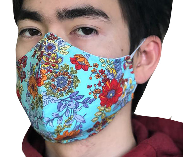 Homemade Cotton Face Mask - 1x Blue Paisley Mask + 1x Free Random Design mask