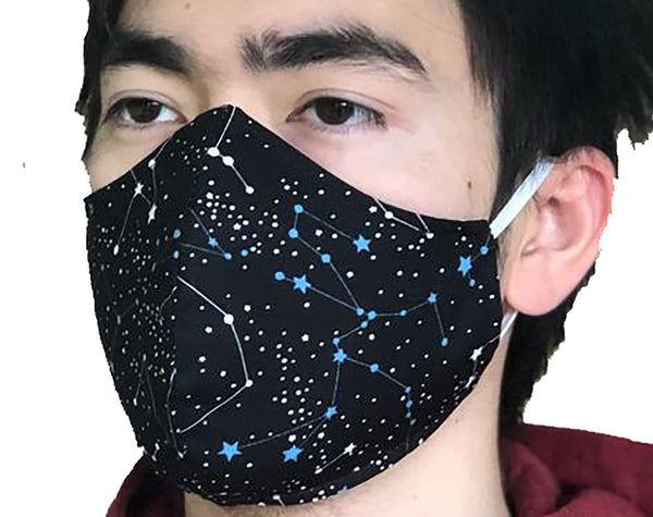 Homemade Cotton Face Mask - 1x Black Galaxy Mask + 1x Free Random Design mask