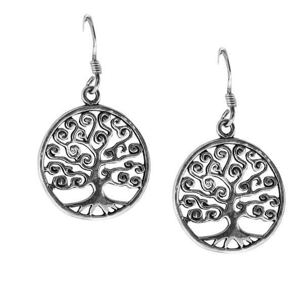 Tree of Life Circles Earrings - Plain Sterling Silver