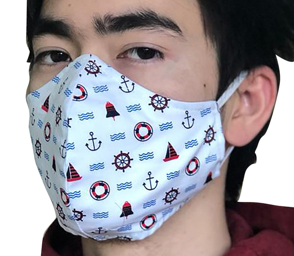 Homemade Cotton Face Mask - 1x White Nautical Mask + 1x Free Random Design mask